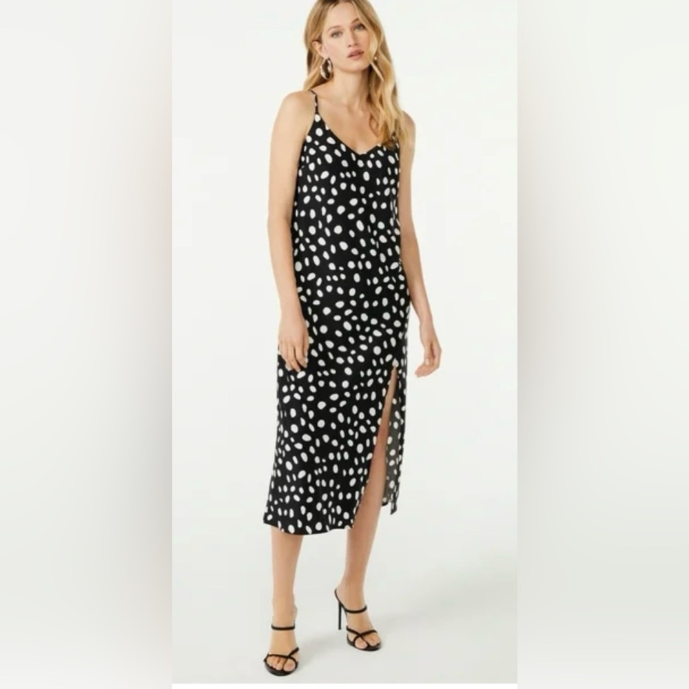 🖤 EUC SCOOP Black & White Polka Dot Maxi Slip Dress | Women’s Large